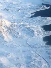 High angle view of snow covered land