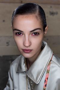 Close-up portrait of beautiful female model with make-up