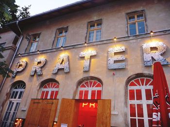 Low angle view of illuminated building