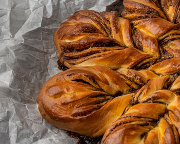 High angle view of bread on paper