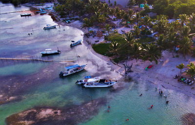 High angle view of boats in sea