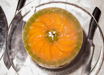 Close-up overhead view of food in water