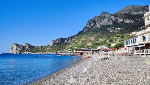 Scenic view of sea against clear blue sky