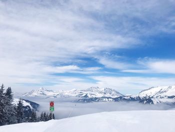 Snow covered mountain against sky