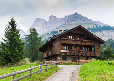 Houses on mountain range