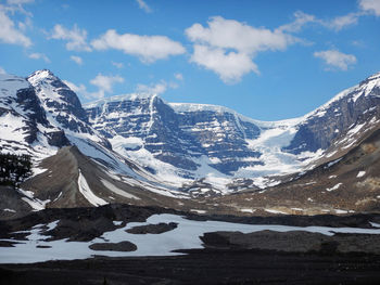 Scenic view of snowcapped mountains against sky