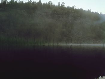 Scenic view of lake by trees against sky