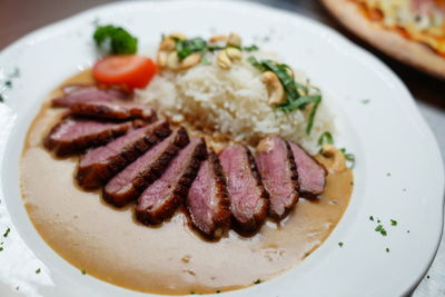 High angle view of meal served in plate