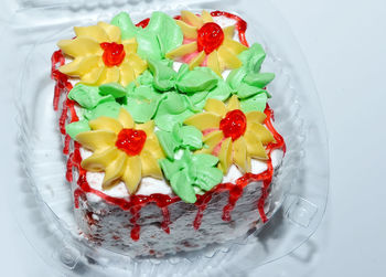 High angle view of cake in plate