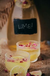 Close-up of drink served on table