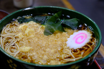 High angle view of soup in bowl