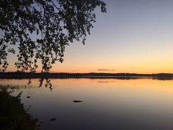 Scenic view of lake against sky at sunset