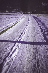 Tire tracks on snow field
