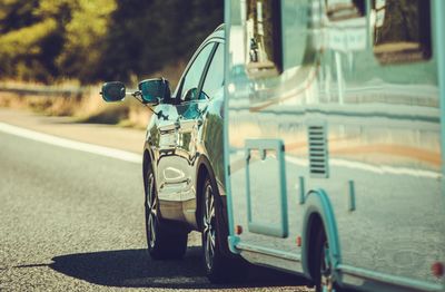 Close-up of toy car on road