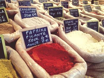 Close-up of spices for sale at market stall