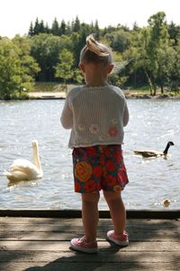 Full length of boy standing in lake