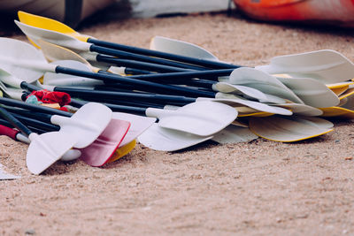 Oars at sandy beach