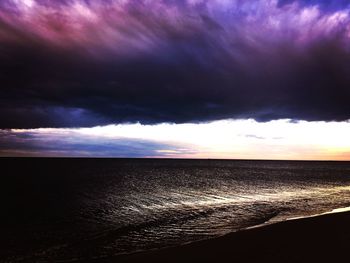 Scenic view of sea against dramatic sky