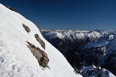 Scenic view of snow covered mountains against sky