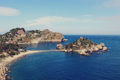 Scenic view of sea against blue sky