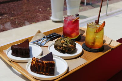 High angle view of drink on table