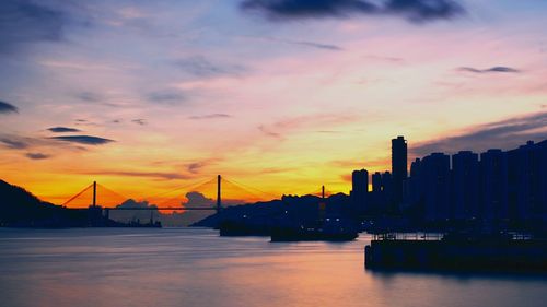 City skyline at dusk