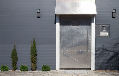 Closed door of building