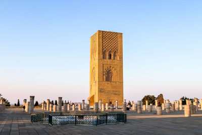 View of historical building against clear blue sky