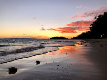 Scenic view of beach during sunset