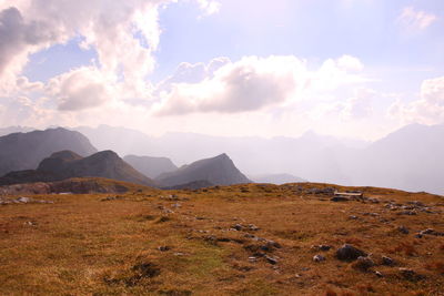 Panoramic view of landscape and mountains against sky