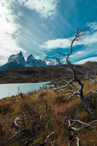 Scenic view of lake against sky