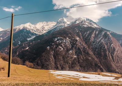 Scenic view of snowcapped mountains against sky