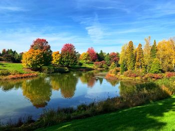 Scenic view of lake against sky during autumn