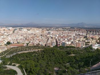 High angle shot of townscape against sky