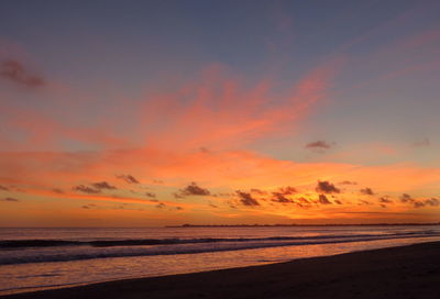 Scenic view of beach against sky during sunset