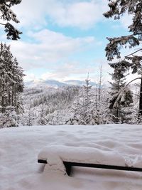 Snow covered field against sky