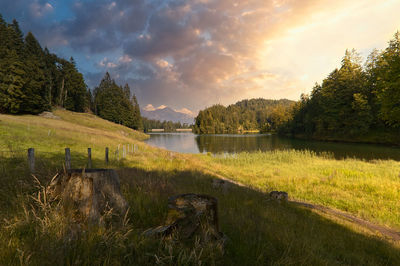 Scenic view of lake against sky