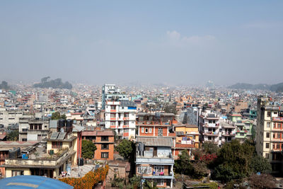 High angle view of townscape against sky