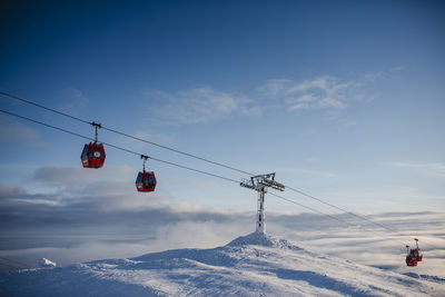 Overhead cable car against sky during winter