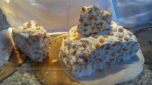 High angle view of cookies on table