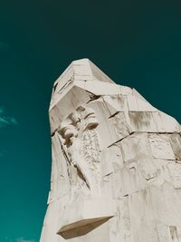 Low angle view of statue against clear blue sky