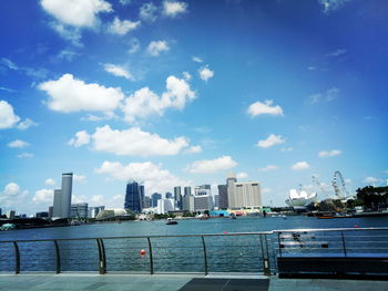 River by buildings against sky in city