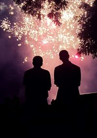 Silhouette friends against sky at night