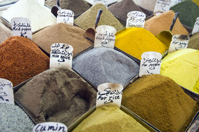 Full frame shot of multi colored spices for sale in market