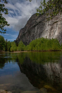 Scenic view of lake by trees against sky