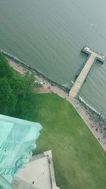 High angle view of swimming pool by sea