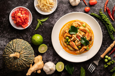 High angle view of food on table