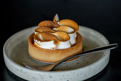 Close-up of dessert in plate on table