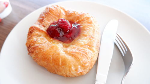 Close-up of breakfast served on table