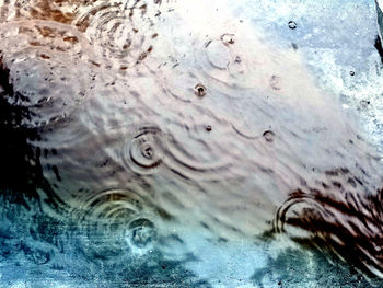 Full frame shot of raindrops on water